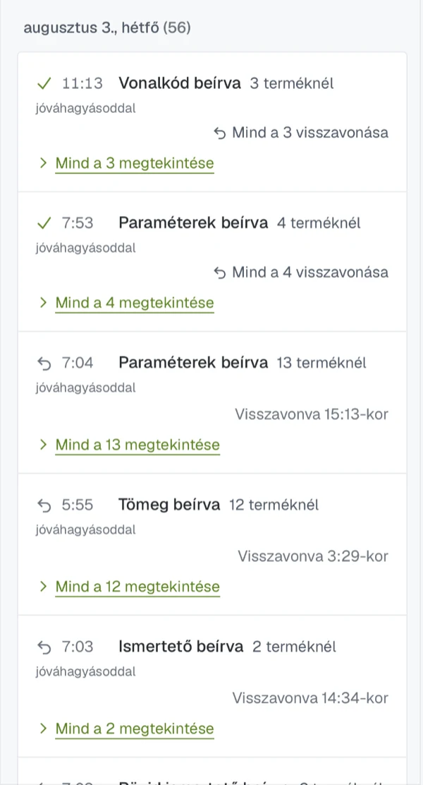 A napi teendők, az ellenőrzésenként állítható bizalmi szint és a visszavonható tételek naplója telefonon