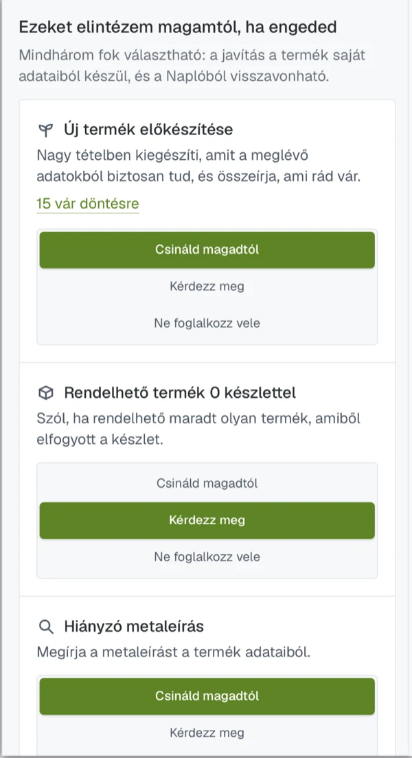 A napi teendők, a bizalmi létra ellenőrzésenként, és a napló visszavonható tételekkel – telefonon