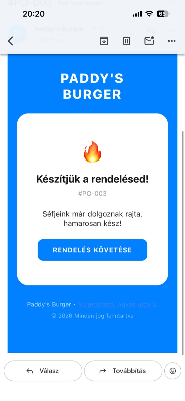 Automatizált e-mailek az életciklusban: visszaigazolás, elfogadás, készítés, átvételre kész, köszönet