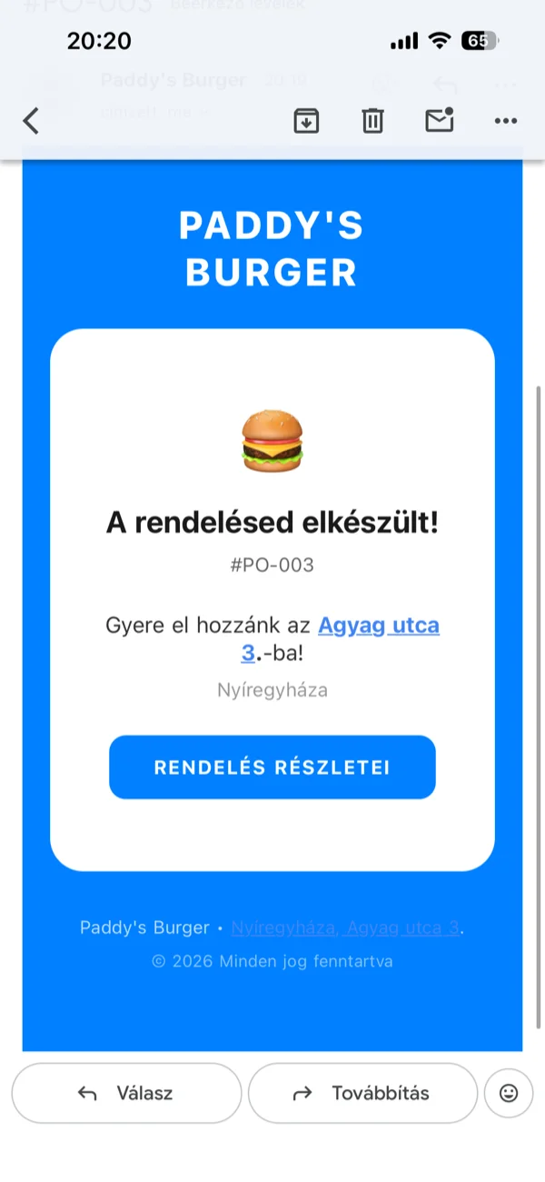 Automatizált e-mailek az életciklusban: visszaigazolás, elfogadás, készítés, átvételre kész, köszönet