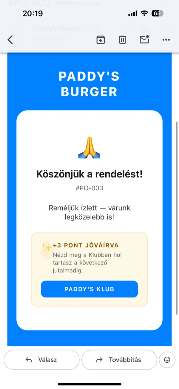 Automatizált e-mailek az életciklusban: visszaigazolás, elfogadás, készítés, átvételre kész, köszönet