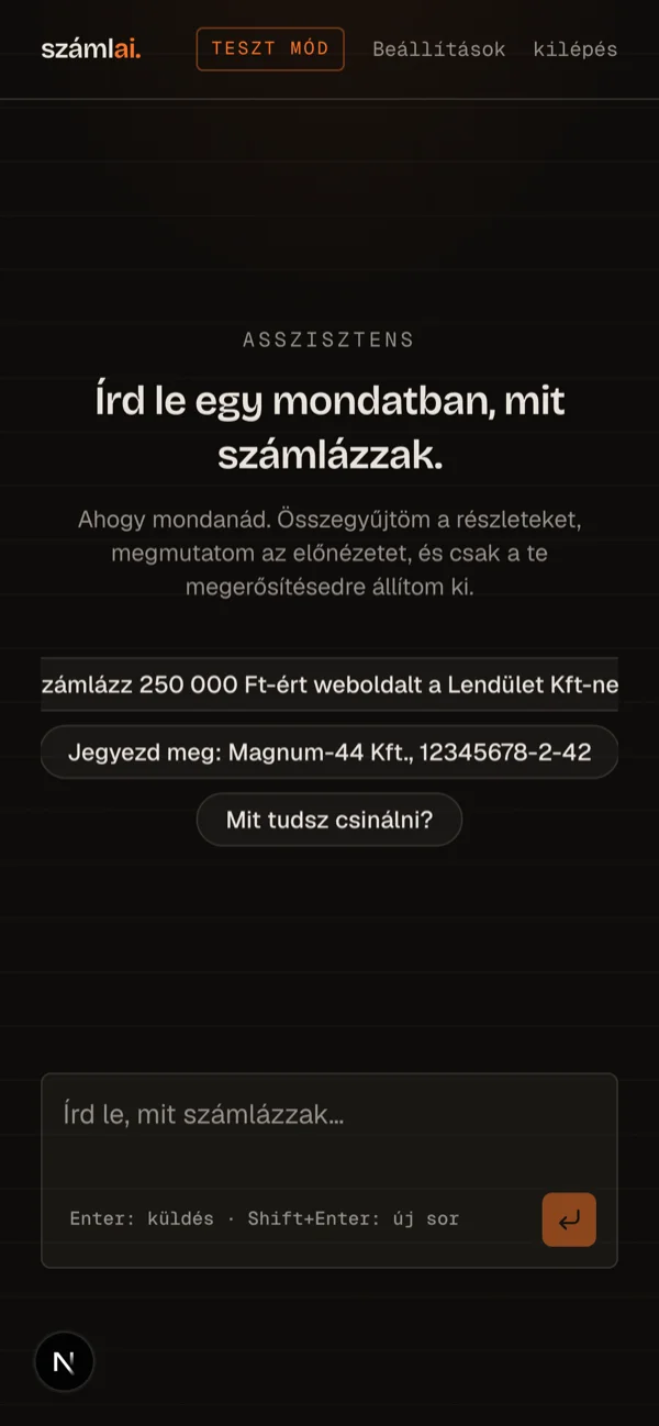 Az asszisztens belépés után: egy mondat, néhány példa, teszt mód