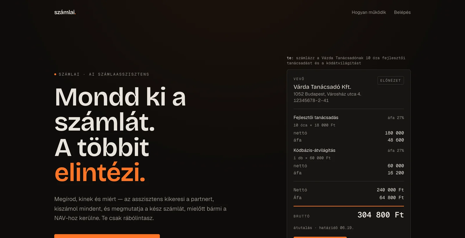 The landing on desktop, the finished invoice preview on mobile